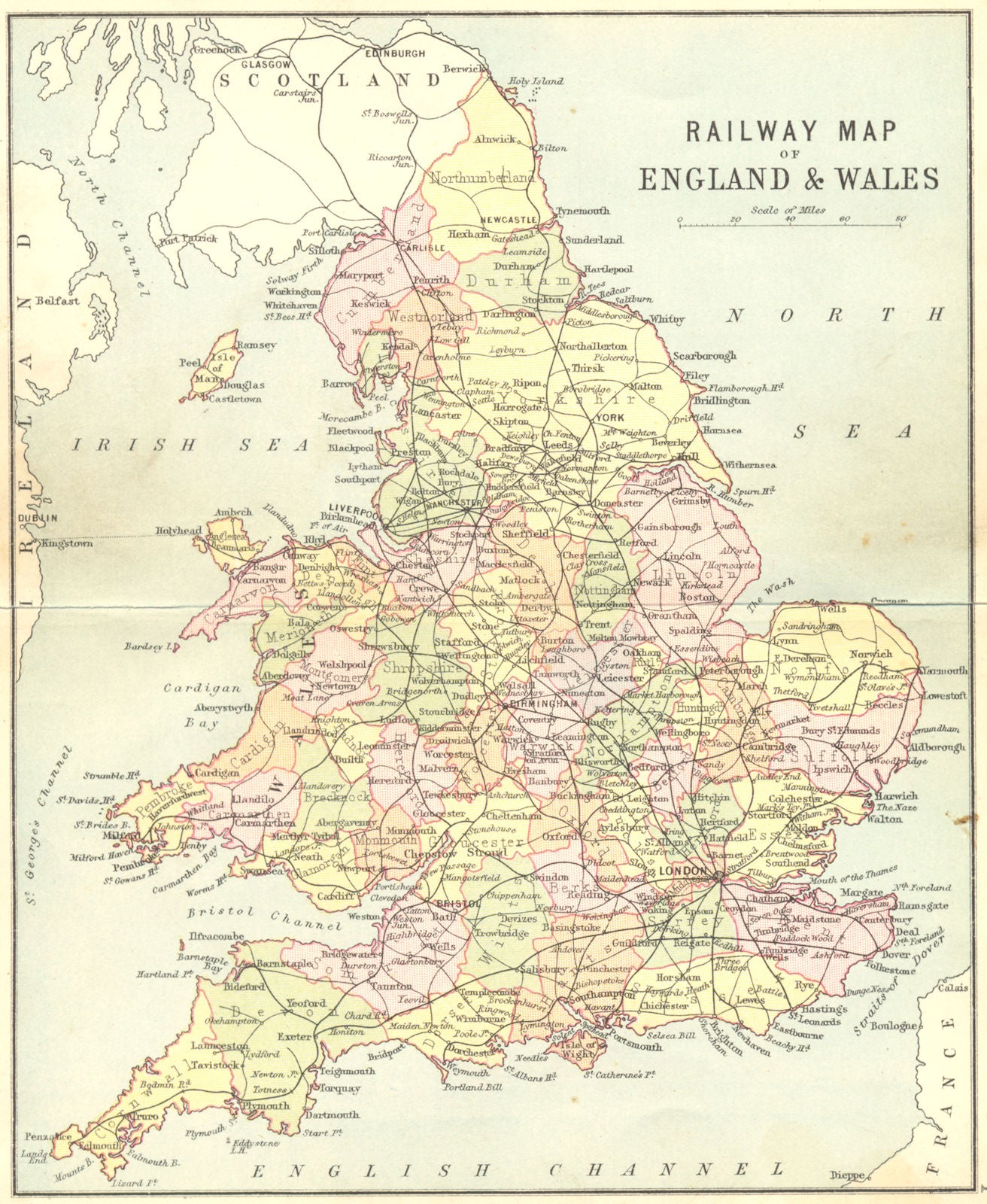 ENGLAND WALES. RAIL MAP. Philip 1888 old antique vintage plan chart